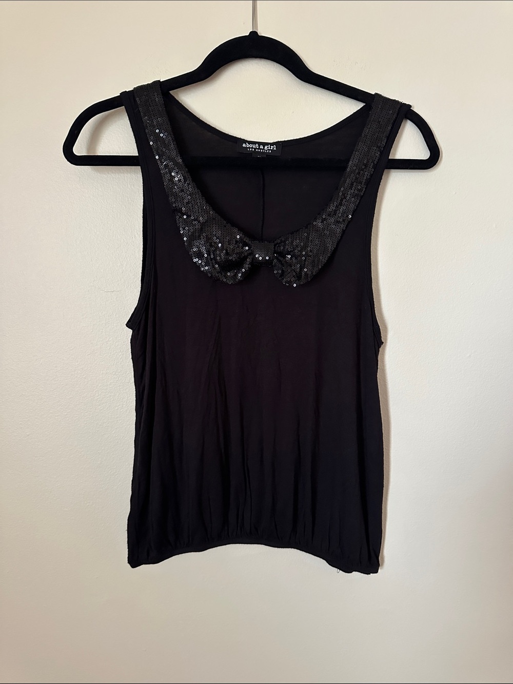 About A Girl Black Sequin Peter Pan Collar Tank